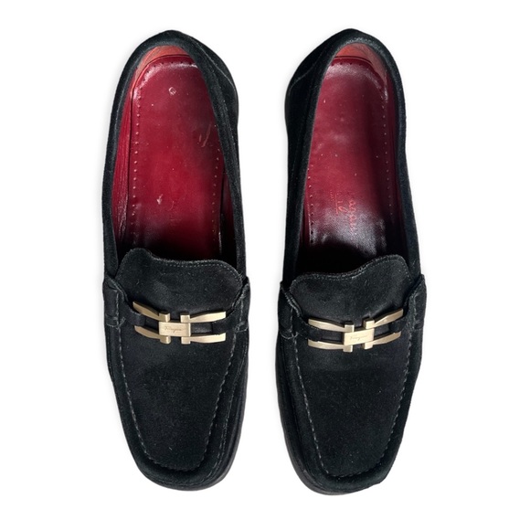 Salvatore Ferragamo Sport Black Suede Leather Loafers with Gold Buckle –Size 8.5 - Picture 2 of 16